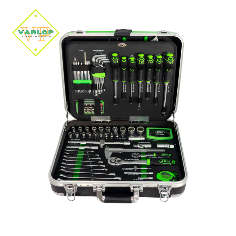 MALA DE ALUMÍNIO DE FERRAMENTAS DE 135 PEÇAS COM SOQUETES DE 1/4" E 1/2"